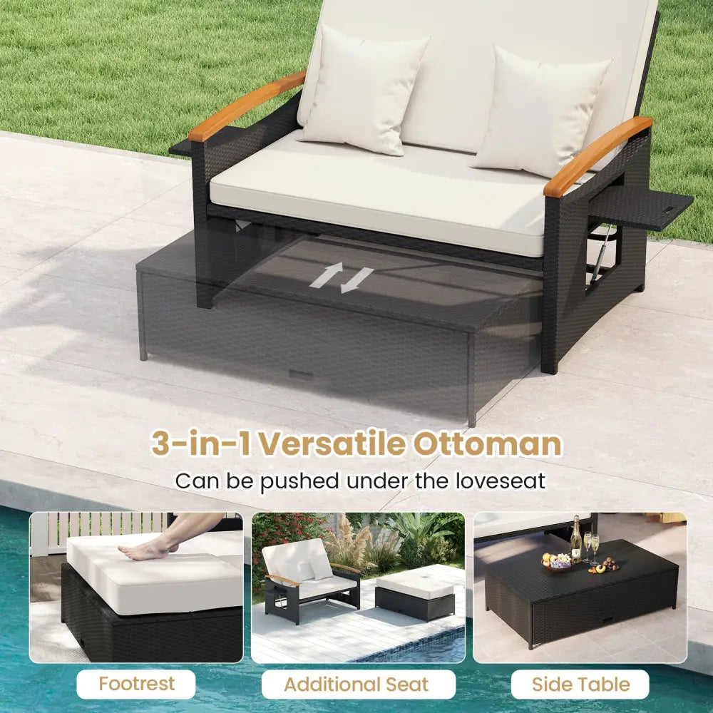 Outdoor Wicker Daybed with Folding Panels and Storage Ottoman-White - White - Outdoor Chaise Lounges