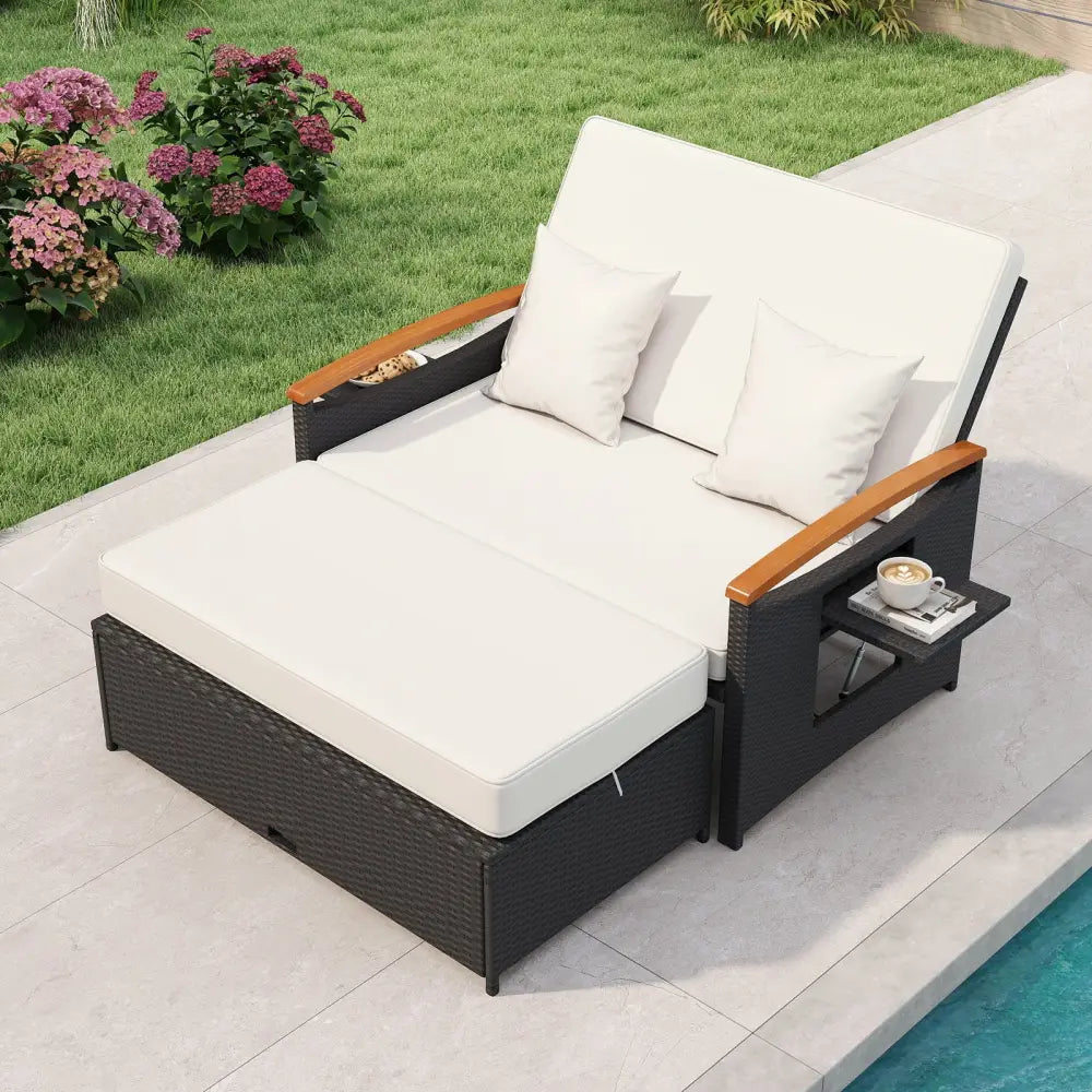 Outdoor Wicker Daybed with Folding Panels and Storage Ottoman-White - White - Outdoor Chaise Lounges