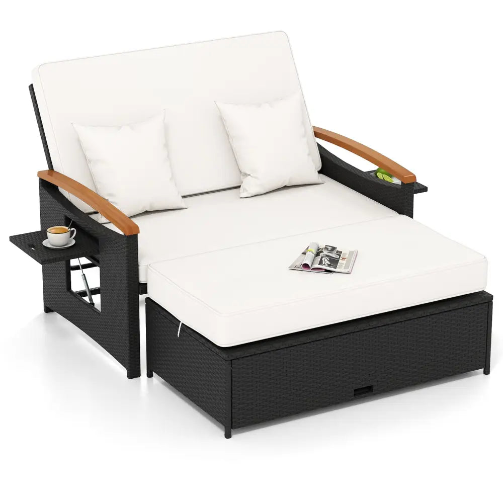 Outdoor Wicker Daybed with Folding Panels and Storage Ottoman-White - White - Outdoor Chaise Lounges