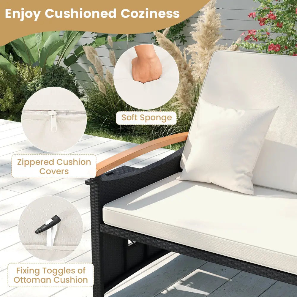 Outdoor Wicker Daybed with Folding Panels and Storage Ottoman-White - White - Outdoor Chaise Lounges