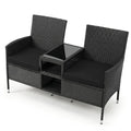Outdoor Wicker Patio Loveseat with Built-in Glass Side Table-Black - Black - Patio Conversation Sets