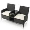Outdoor Wicker Patio Loveseat with Built-in Glass Side Table-White - White - Patio Conversation Sets
