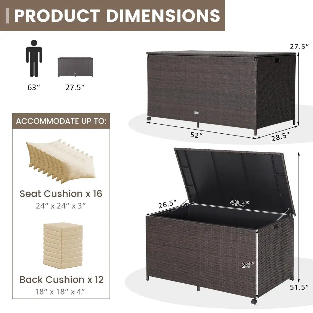 Outdoor Wicker Storage Box with Zippered Liner-133 Gallon - Brown - Sheds & Outdoor Storage