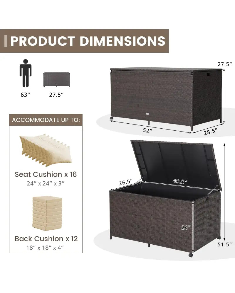 Outdoor Wicker Storage Box with Zippered Liner-133 Gallon - Brown - Sheds & Outdoor Storage