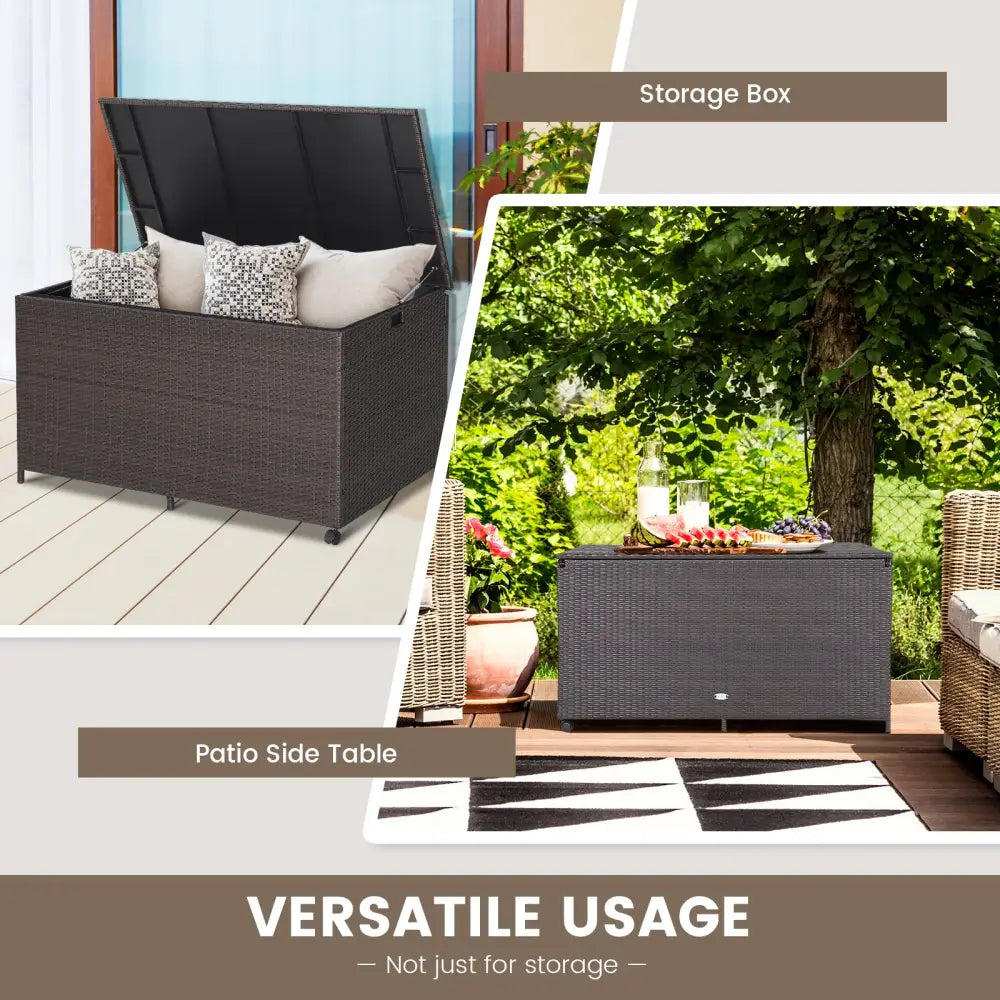 Outdoor Wicker Storage Box with Zippered Liner-133 Gallon - Brown - Sheds & Outdoor Storage