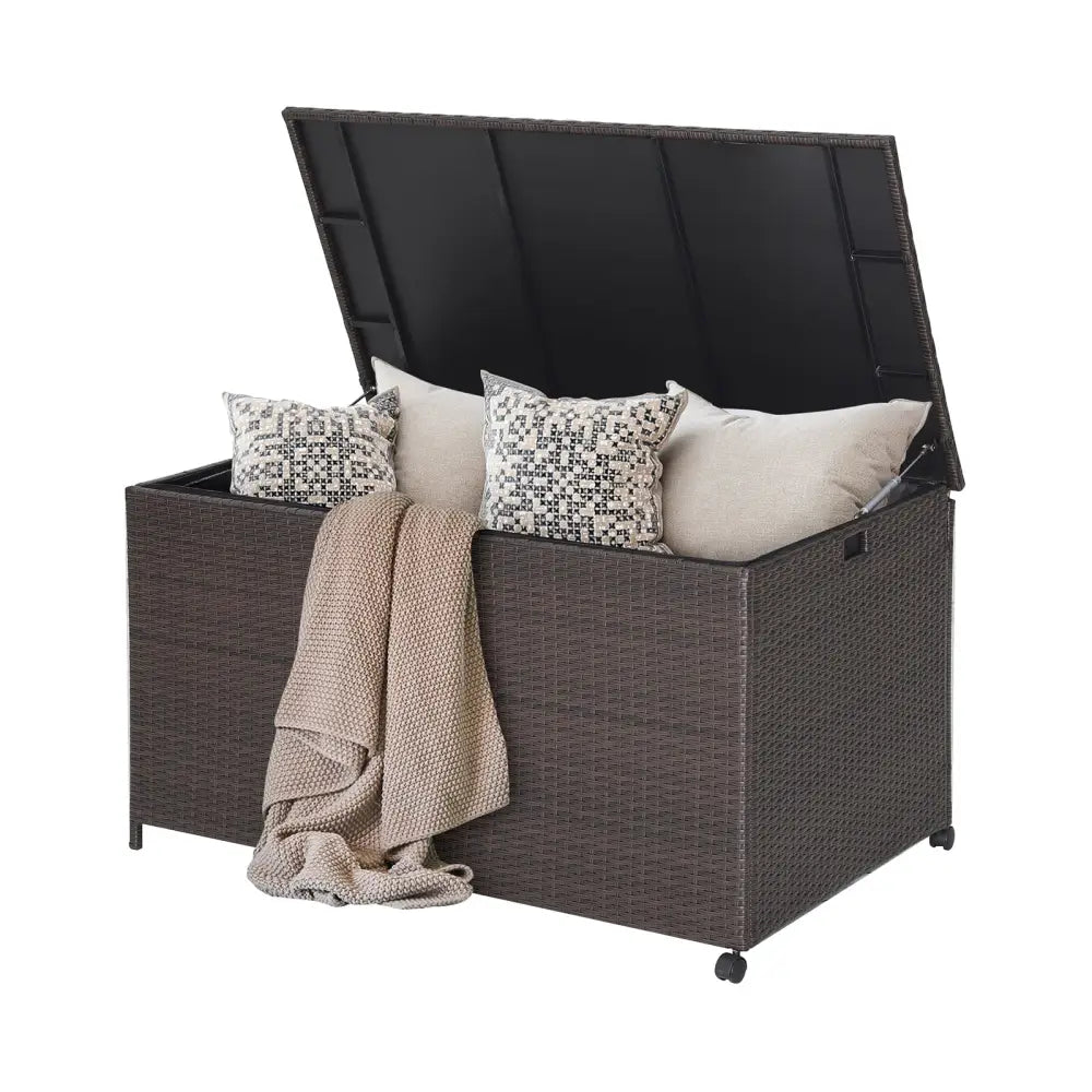 Outdoor Wicker Storage Box with Zippered Liner-133 Gallon - Brown - Sheds & Outdoor Storage