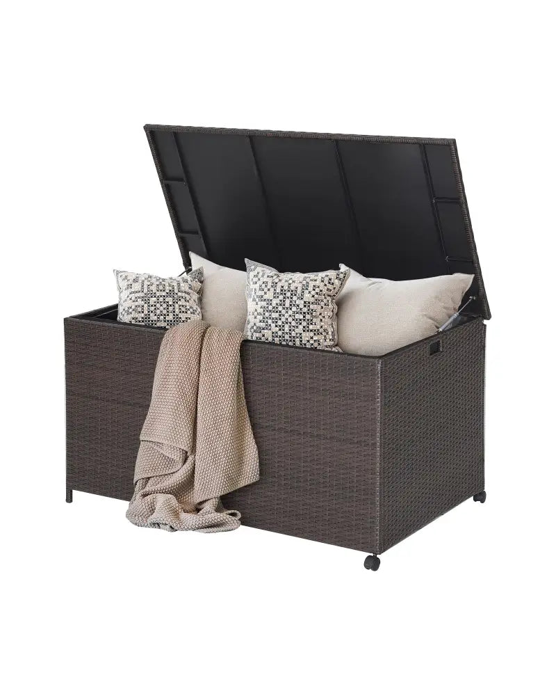 Outdoor Wicker Storage Box with Zippered Liner-133 Gallon - Brown - Sheds & Outdoor Storage