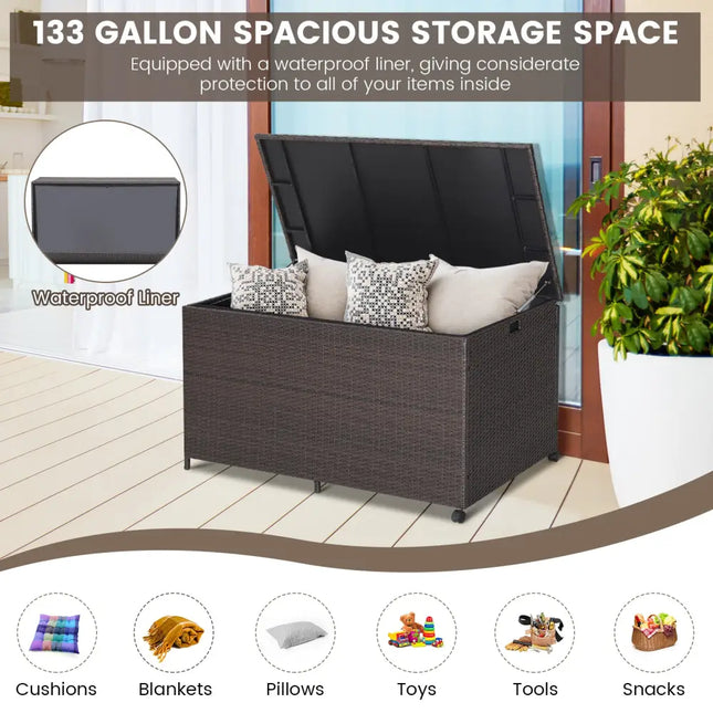 Outdoor Wicker Storage Box with Zippered Liner-133 Gallon - Brown - Sheds & Outdoor Storage
