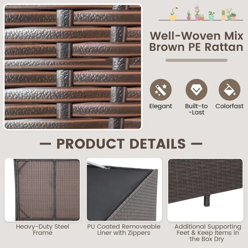 Outdoor Wicker Storage Box with Zippered Liner-133 Gallon - Brown - Sheds & Outdoor Storage