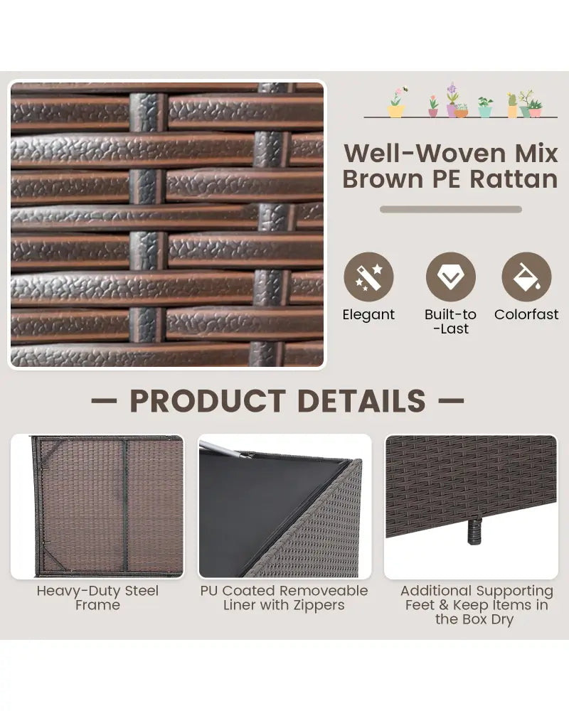 Outdoor Wicker Storage Box with Zippered Liner-133 Gallon - Brown - Sheds & Outdoor Storage