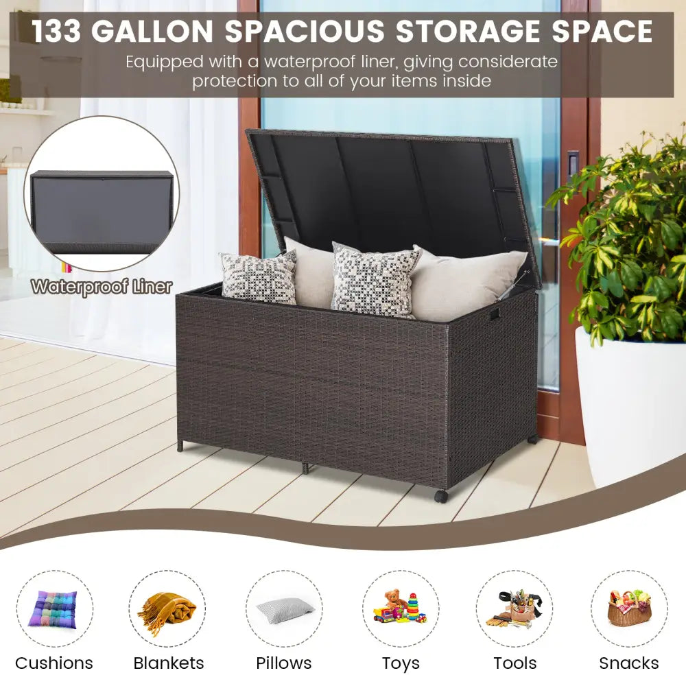 Outdoor Wicker Storage Box with Zippered Liner-133 Gallon - Brown - Sheds & Outdoor Storage