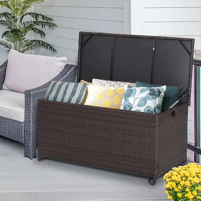 Outdoor Wicker Storage Box with Zippered Liner-50 Gallon - Brown - Sheds & Outdoor Storage