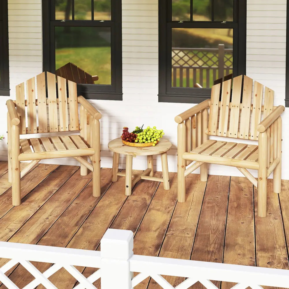 Outdoor Wood Armchair Wooden Patio Dining Chair with Armrests-Natural - Natural - Adirondack Chairs
