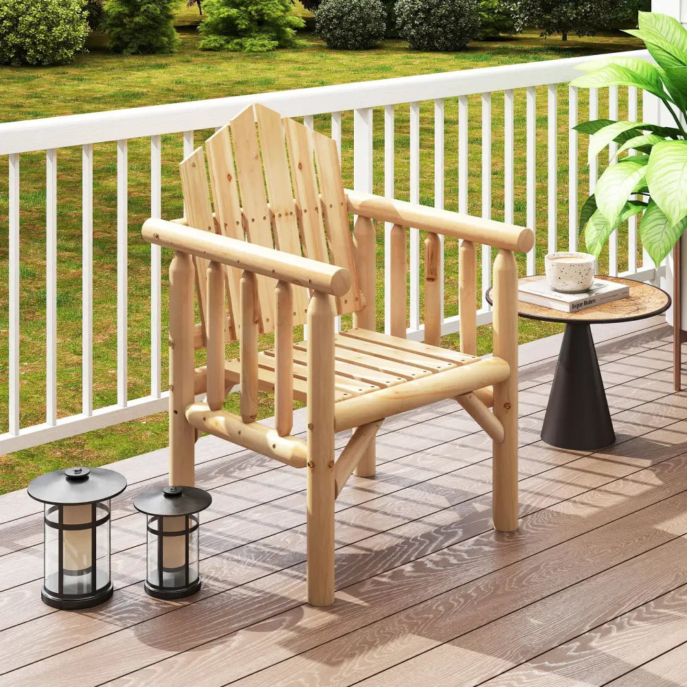 Outdoor Wood Armchair Wooden Patio Dining Chair with Armrests-Natural - Natural - Adirondack Chairs