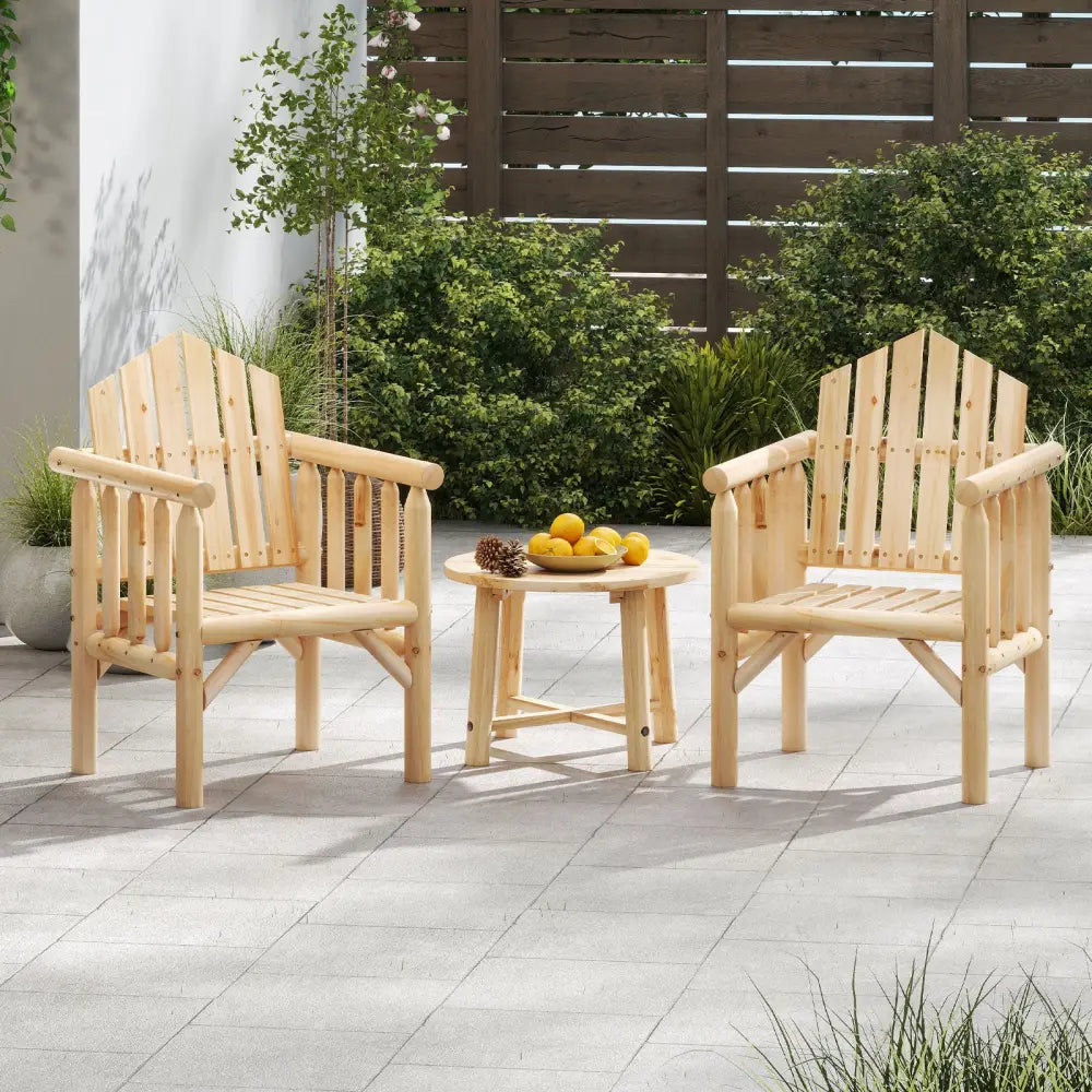 Outdoor Wood Armchair Wooden Patio Dining Chair with Armrests-Natural - Natural - Adirondack Chairs
