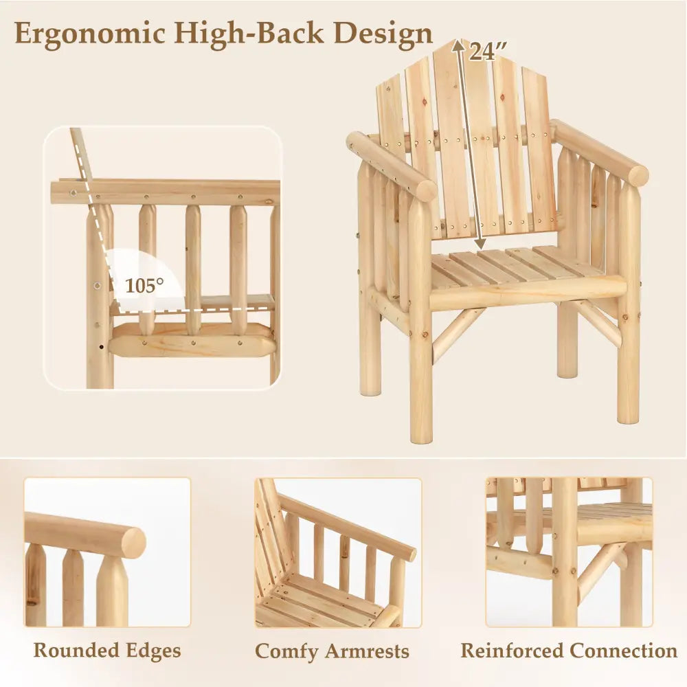 Outdoor Wood Armchair Wooden Patio Dining Chair with Armrests-Natural - Natural - Adirondack Chairs
