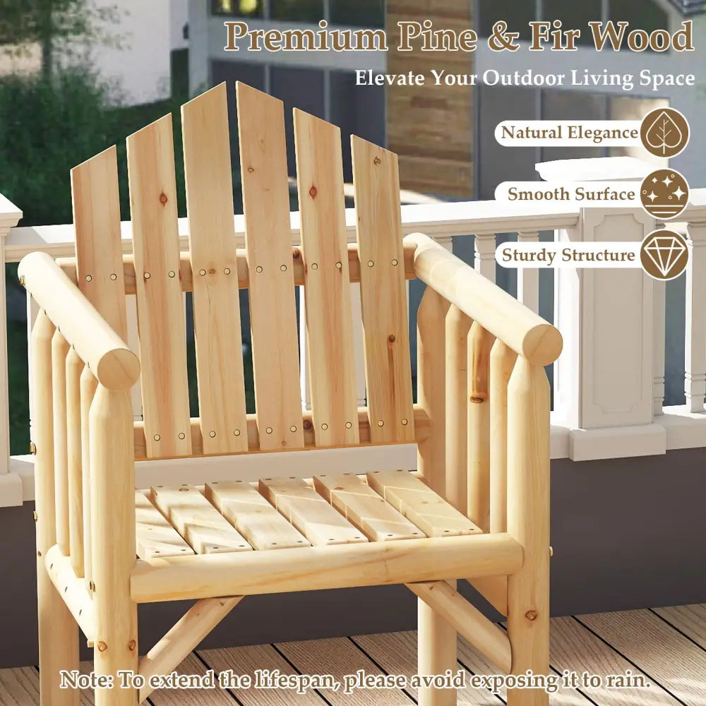 Outdoor Wood Armchair Wooden Patio Dining Chair with Armrests-Natural - Natural - Adirondack Chairs