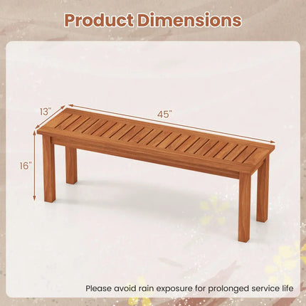 Outdoor Wood Bench 2-Person Backless Patio Garden Bench with Slatted Seat - Natural - Outdoor Benches