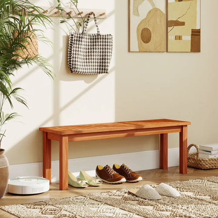 Outdoor Wood Bench 2-Person Backless Patio Garden Bench with Slatted Seat - Natural - Outdoor Benches