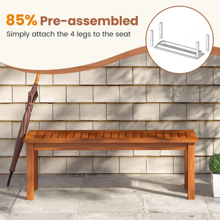 Outdoor Wood Bench 2-Person Backless Patio Garden Bench with Slatted Seat - Natural - Outdoor Benches