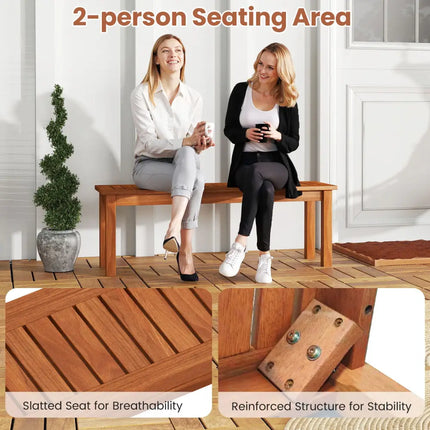 Outdoor Wood Bench 2-Person Backless Patio Garden Bench with Slatted Seat - Natural - Outdoor Benches