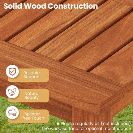 Outdoor Wood Bench 2-Person Backless Patio Garden Bench with Slatted Seat - Natural - Outdoor Benches