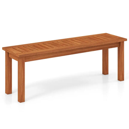 Outdoor Wood Bench 2-Person Backless Patio Garden Bench with Slatted Seat - Natural - Outdoor Benches