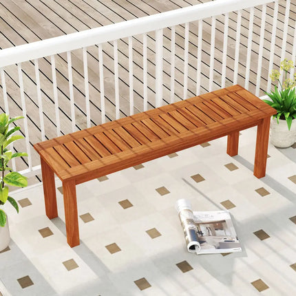 Outdoor Wood Bench 2-Person Backless Patio Garden Bench with Slatted Seat - Natural - Outdoor Benches