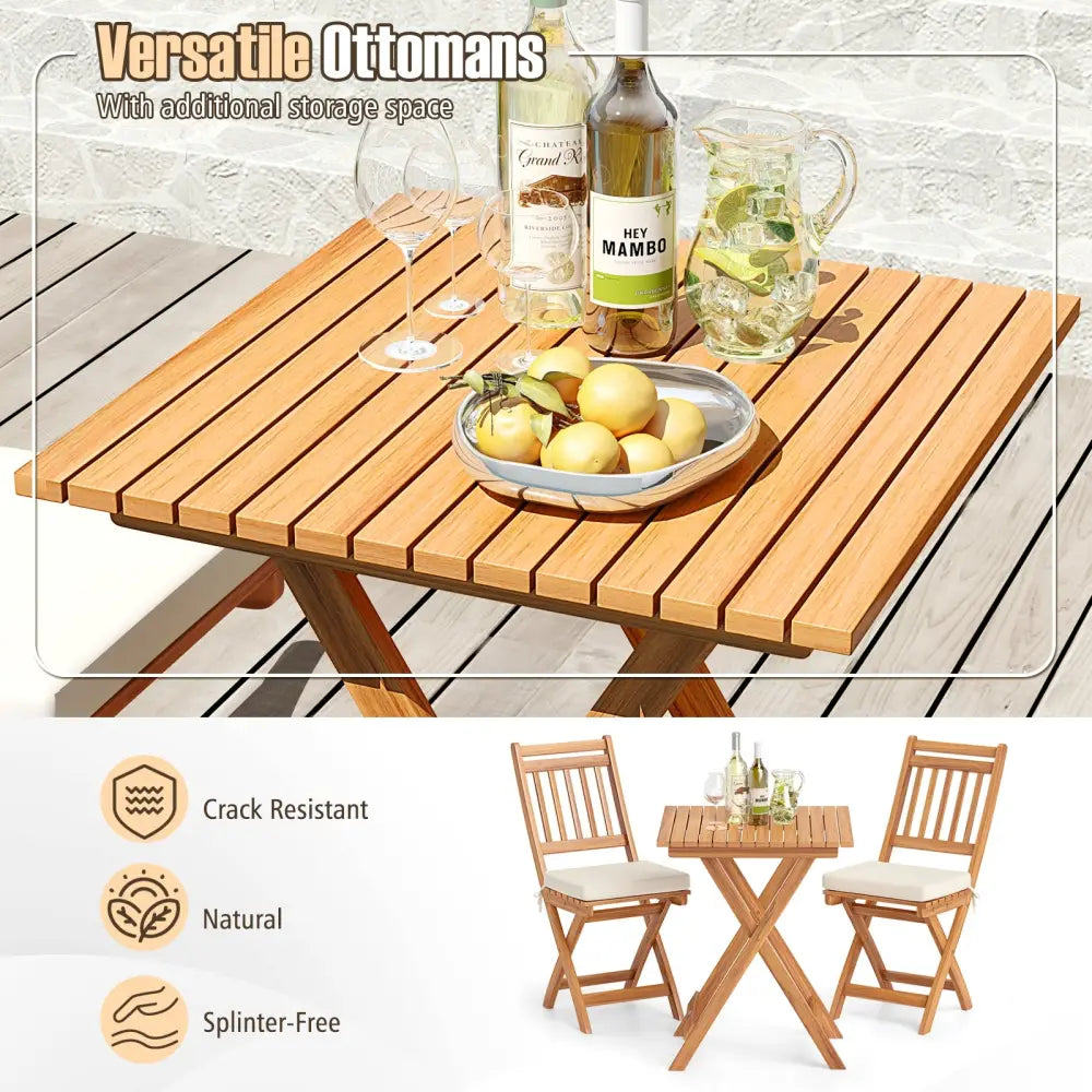 Outdoor Wood Bistro Set with Soft Seat Cushions and Table-White - White - Patio Conversation Sets