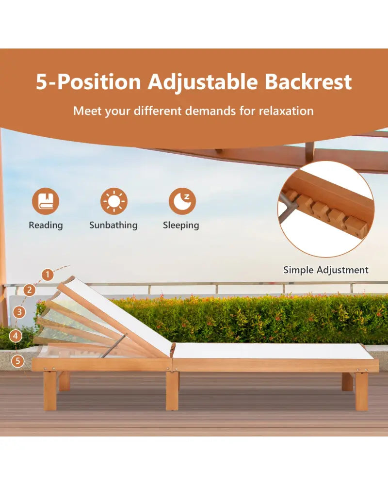 Outdoor Wood Chaise Lounge Chair with 5-Postion Adjustable Back - White - Outdoor Chaise Lounges
