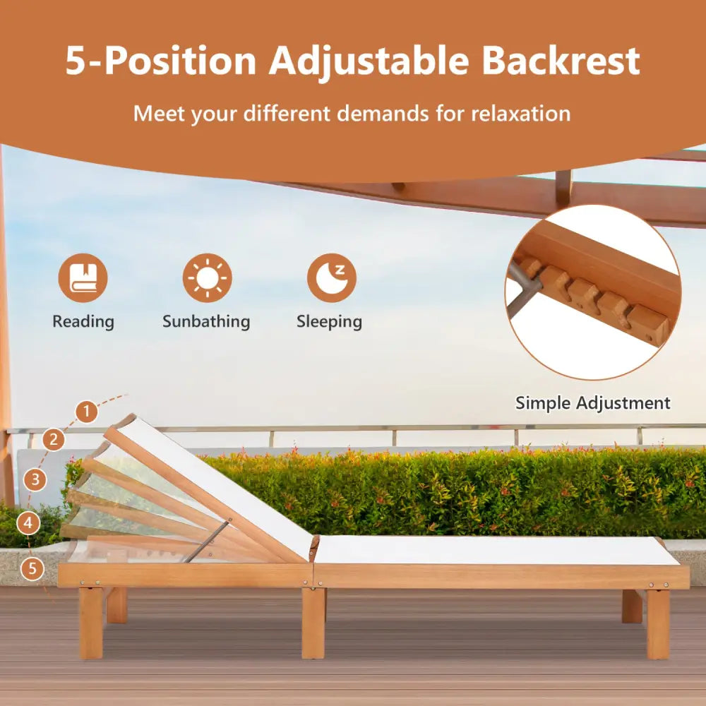Outdoor Wood Chaise Lounge Chair with 5-Postion Adjustable Back - White - Outdoor Chaise Lounges