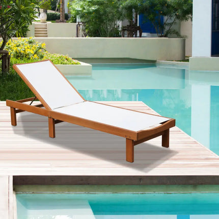 Outdoor Wood Chaise Lounge Chair with 5-Postion Adjustable Back - White - Outdoor Chaise Lounges