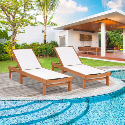 Outdoor Wood Chaise Lounge Chair with 5-Postion Adjustable Back - White - Outdoor Chaise Lounges