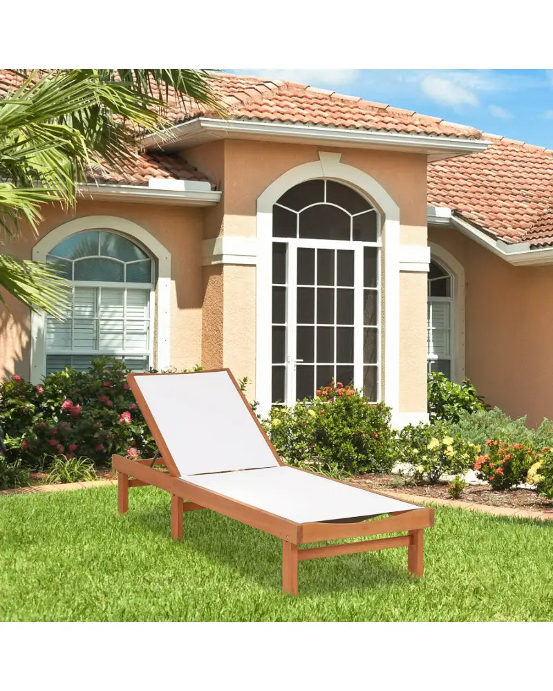 Outdoor Wood Chaise Lounge Chair with 5-Postion Adjustable Back - White - Outdoor Chaise Lounges
