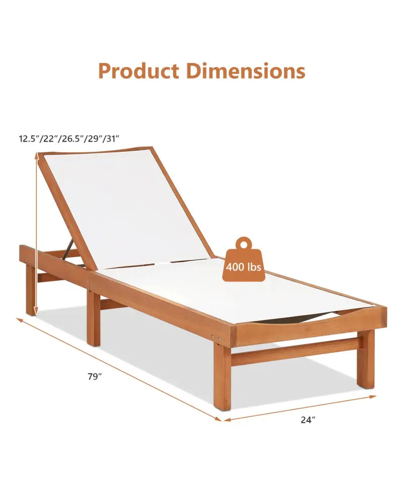Outdoor Wood Chaise Lounge Chair with 5-Postion Adjustable Back - White - Outdoor Chaise Lounges