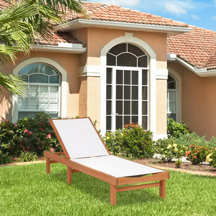 Outdoor Wood Chaise Lounge Chair with 5-Postion Adjustable Back - White - Outdoor Chaise Lounges