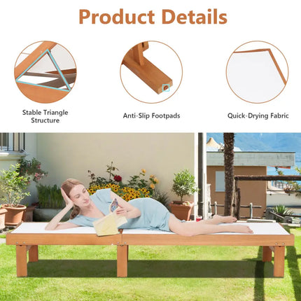 Outdoor Wood Chaise Lounge Chair with 5-Postion Adjustable Back - White - Outdoor Chaise Lounges