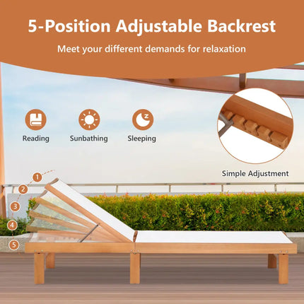 Outdoor Wood Chaise Lounge Chair with 5-Postion Adjustable Back - White - Outdoor Chaise Lounges