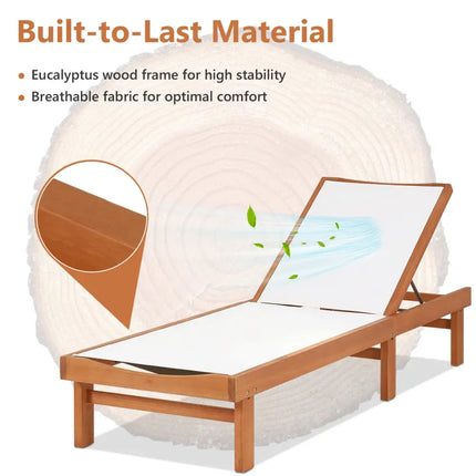 Outdoor Wood Chaise Lounge Chair with 5-Postion Adjustable Back - White - Outdoor Chaise Lounges