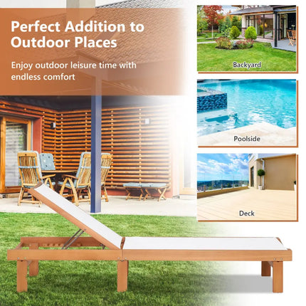 Outdoor Wood Chaise Lounge Chair with 5-Postion Adjustable Back - White - Outdoor Chaise Lounges