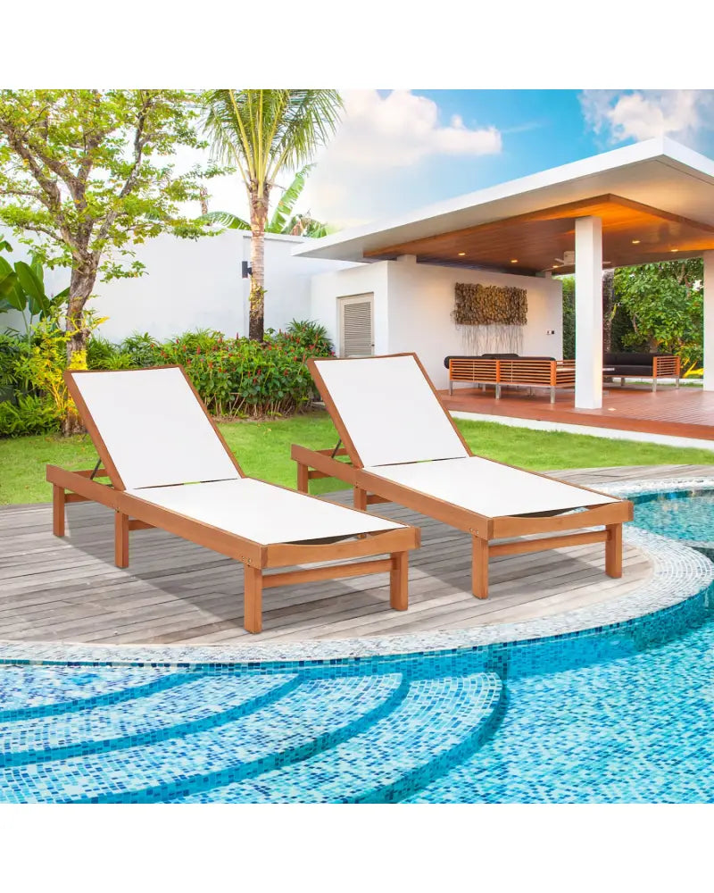 Outdoor Wood Chaise Lounge Chair with 5-Postion Adjustable Back - White - Outdoor Chaise Lounges