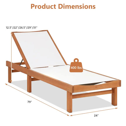 Outdoor Wood Chaise Lounge Chair with 5-Postion Adjustable Back - White - Outdoor Chaise Lounges
