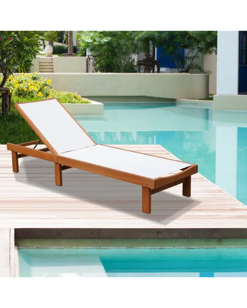 Outdoor Wood Chaise Lounge Chair with 5-Postion Adjustable Back - White - Outdoor Chaise Lounges