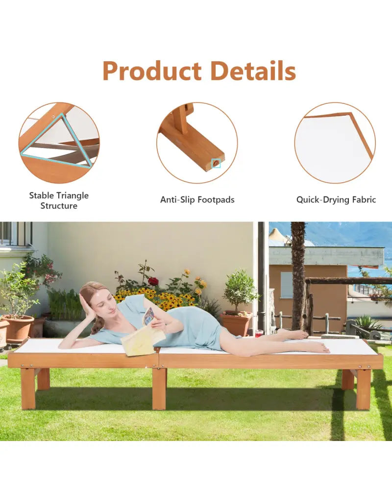 Outdoor Wood Chaise Lounge Chair with 5-Postion Adjustable Back - White - Outdoor Chaise Lounges