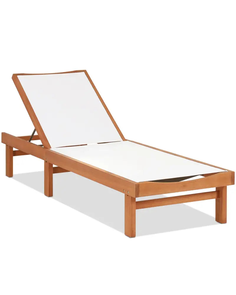 Outdoor Wood Chaise Lounge Chair with 5-Postion Adjustable Back - White - Outdoor Chaise Lounges