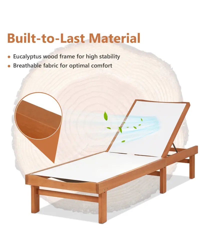 Outdoor Wood Chaise Lounge Chair with 5-Postion Adjustable Back - White - Outdoor Chaise Lounges