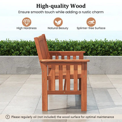 Outdoor Wood Garden Bench 2-Person Patio Park Bench with Backrest Armrests and Slatted Seat - Outdoor Benches