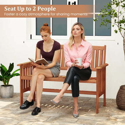 Outdoor Wood Garden Bench 2-Person Patio Park Bench with Backrest Armrests and Slatted Seat - Outdoor Benches