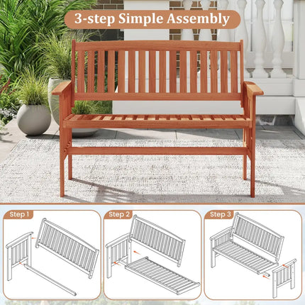 Outdoor Wood Garden Bench 2-Person Patio Park Bench with Backrest Armrests and Slatted Seat - Outdoor Benches