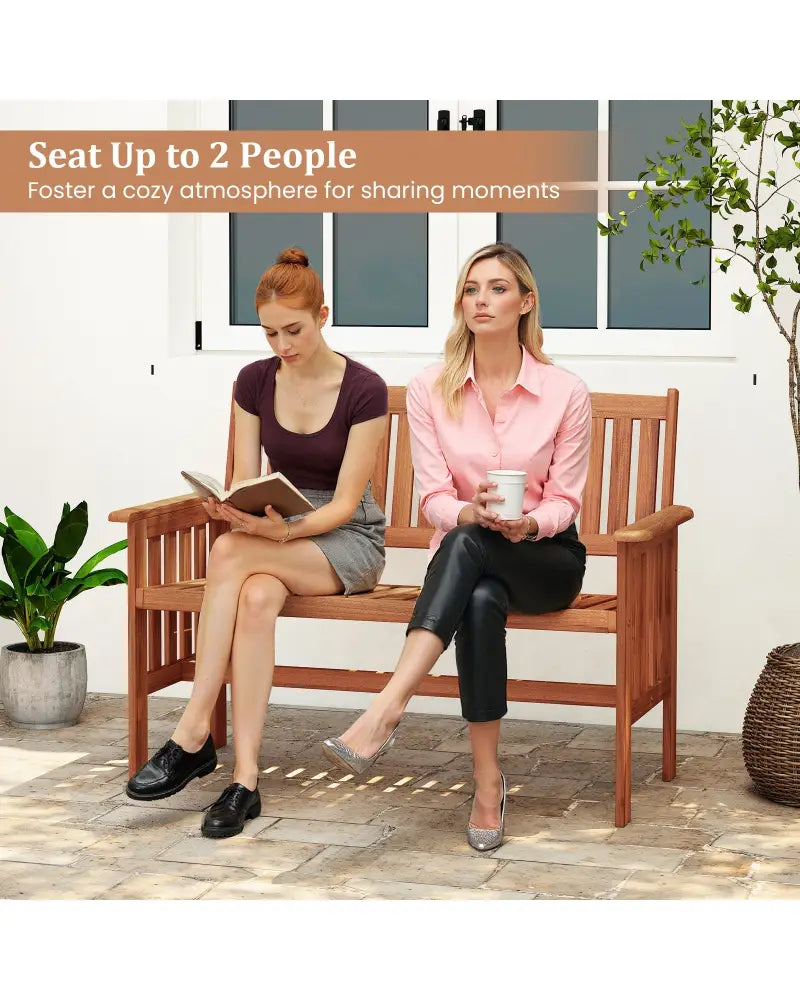 Outdoor Wood Garden Bench 2-Person Patio Park Bench with Backrest Armrests and Slatted Seat - Outdoor Benches